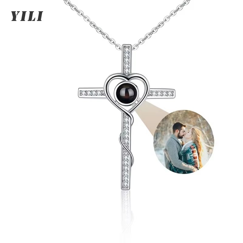 Cross photo projection necklace