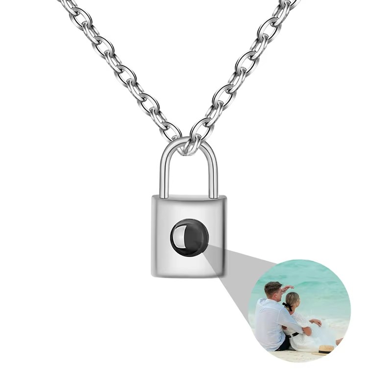 Padlock photo projection necklace
